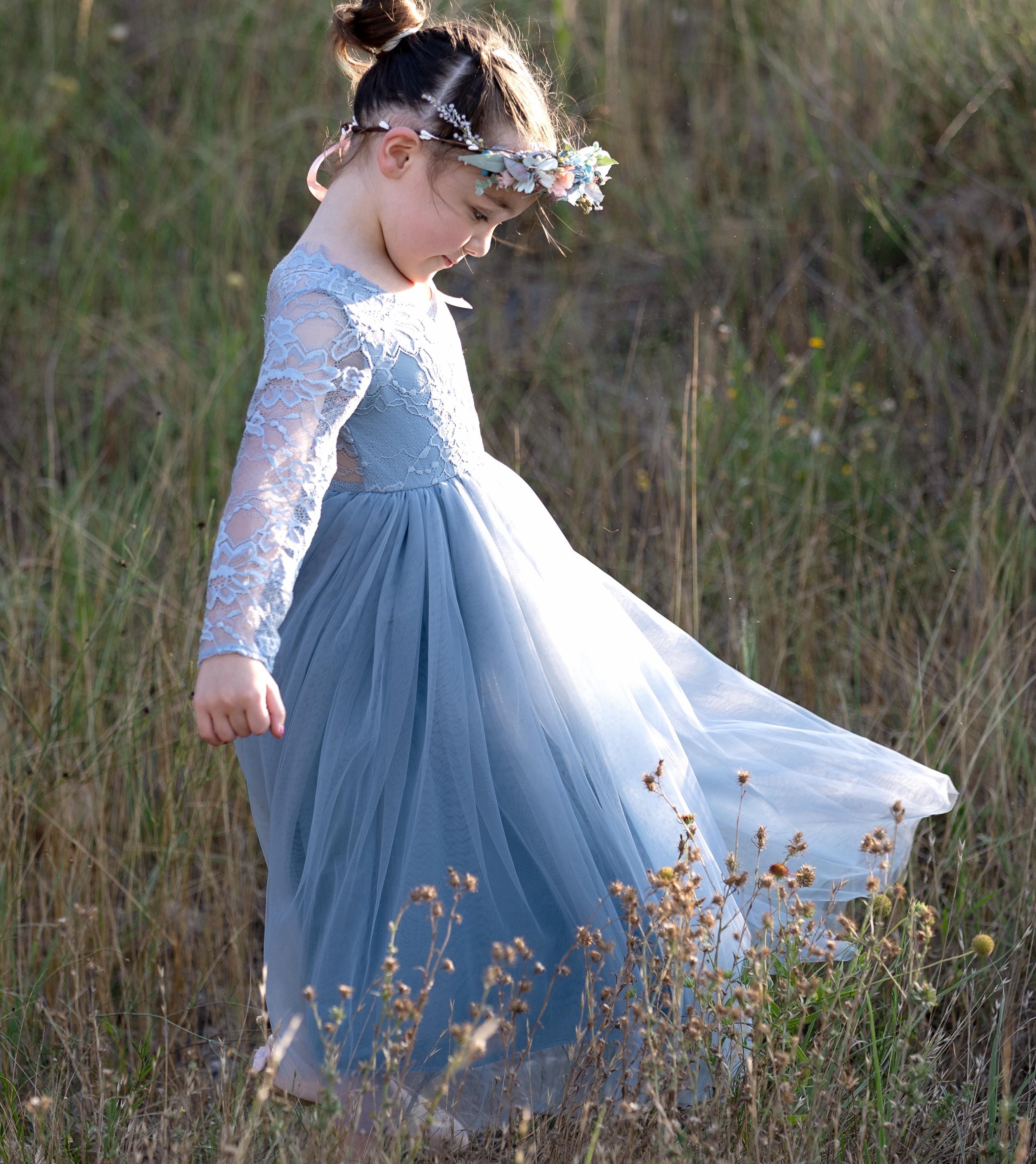 Sage Green Flower Girl Dress: Lace & Tulle, Scallop V Back Sage Green Flower Girl Dress: Lace & Tulle, Scallop V Back