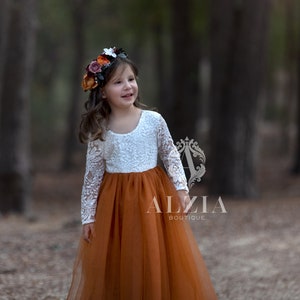 Burnt Orange Flower Girl Dress, Rust Flower Girl, Autumnal Boho Flower Girl