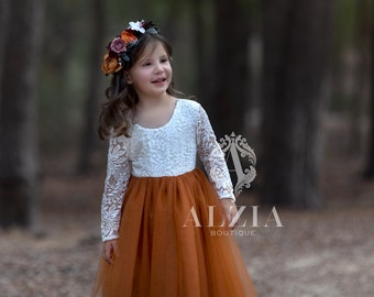 Burnt Orange Flower Girl Dress, Rust Flower Girl, Autumnal Boho Flower Girl