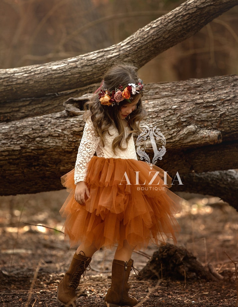 Burnt Orange Flower Girl Dress, Baby Toddler Dress, Tulle Tutu Dress, image 1