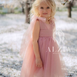 Regal Powder Pink One-Shoulder Tulle Dress for Girls
