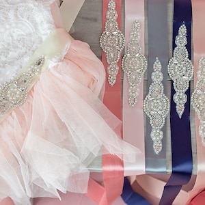 Rhinestone Flower Girl Sash: Crystal Beaded Satin Dress Belt