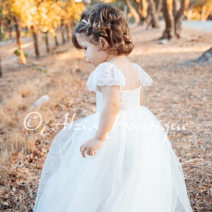 White Tulle Lace Party Flower Girl Dress