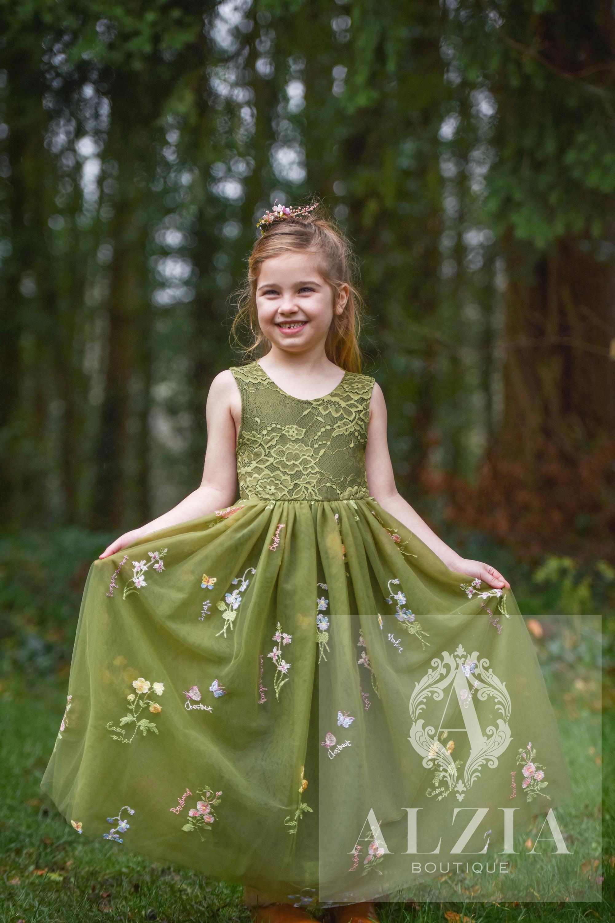 パープルライラックのフラワーガールドレス：刺繍チュール、フレンチ