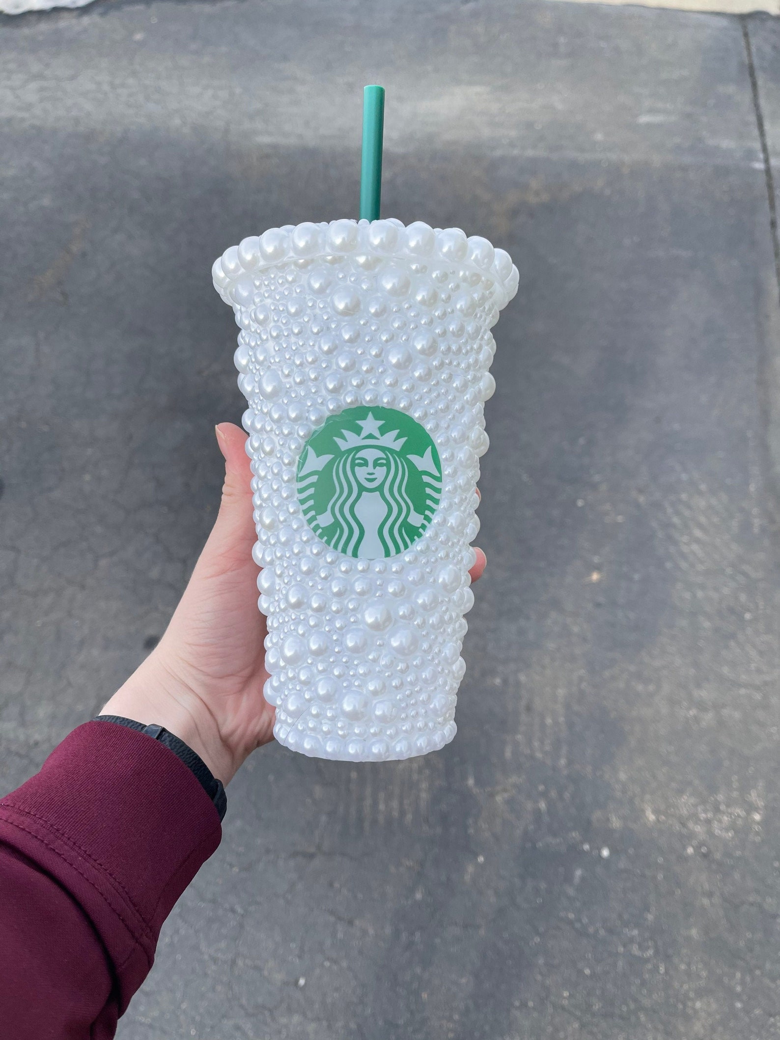 24 oz handmade white pearl bling starbucks cup Etsy