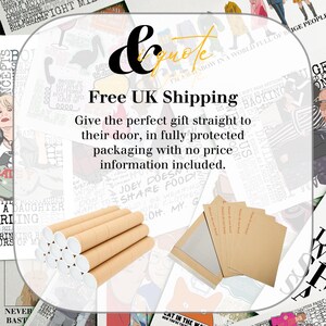 K&ouml;nnte beinhalten: Abbildung von gerollten Postern und Schutzverpackungen. Der Text lautet "Free UK Shipping" und "Give the perfect gift straight to their door, in fully protected packaging with no price information included."