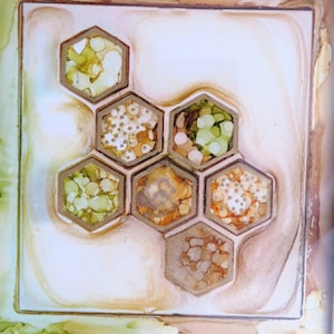 Alcohol inked 4.5&quot; blank greeting cards ‘Sweet as Honey’ original artwork on yupo  (set of 4)
