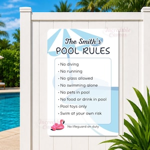 Custom Aluminum Pool Rules Sign, Personalized Family Outdoor Decor