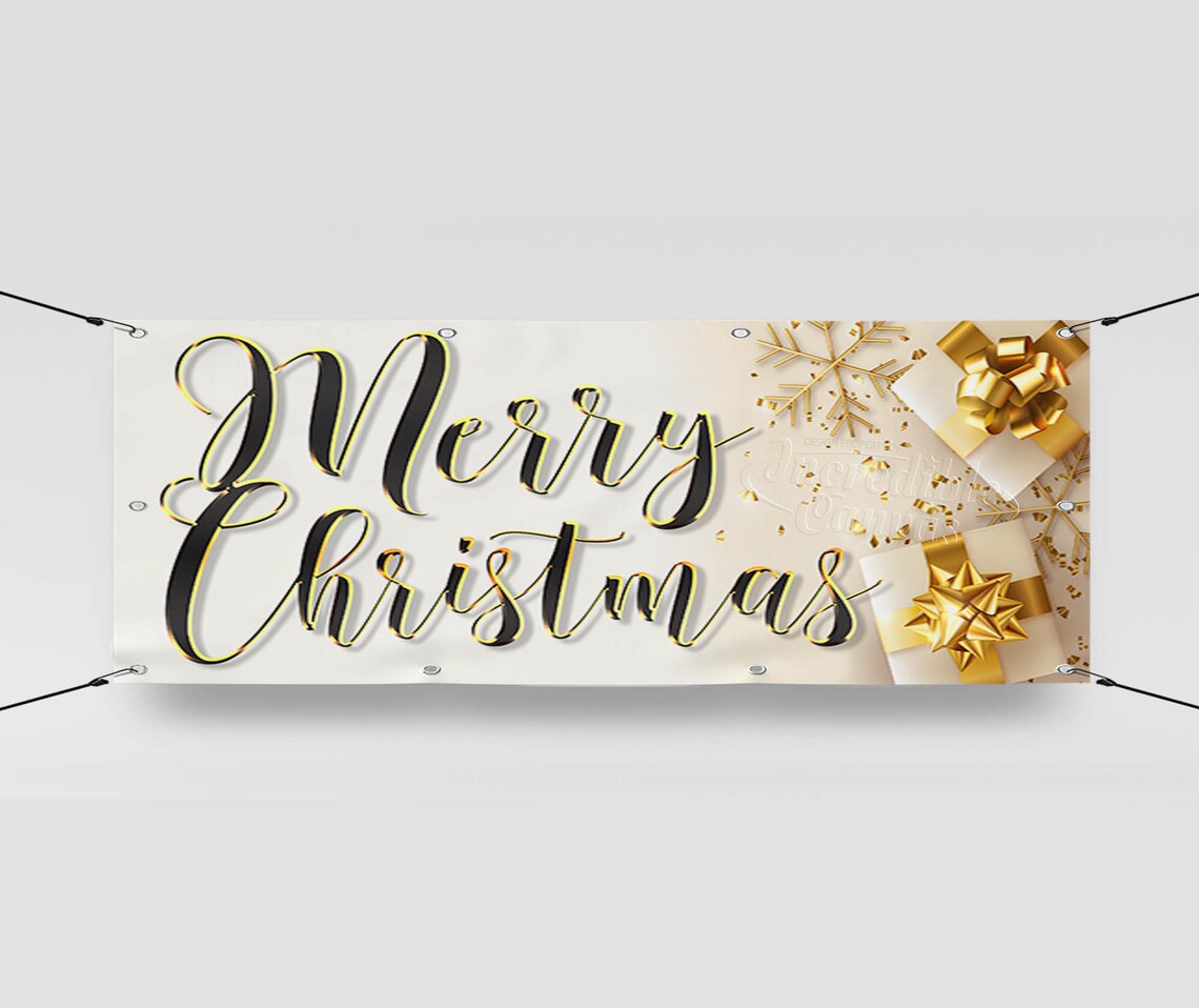 Merry Christmas Vinyl Banner Holiday Store Advertising | Etsy
