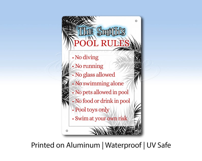 Pool Rules Sign Personalized Pool Rules Sign Custom Pool - Etsy