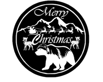 Merry Christmas Santa sleigh svg download, Bear svg file, Christmas svg file, Bear svg, Christmas cut file.