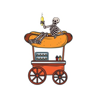 Szkielet wózka z hotdogami PNG JPG cyfrowy Pobierz plik wektorowy, Cricut Png sylwetka Clipart Szkielet cyrk karnawał jedzenie png