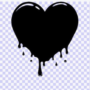 May include: A black heart shape with dripping edges, creating a melting effect.