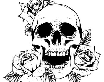 picture Sugar Skull With Roses Svg sugar skull roses etsy