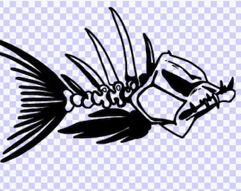 Skeleton Bones Fish SVG PNG Download Cut File Skull Svg, Grim Fisher Black & White, Day of the Dead, Silhouette, Clip art, Skeleton Svg