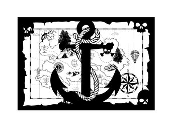 Pirate SVG Treasure Hunt Map PNG Jpg Download Cut File Pirate map Silhouette Clipart Vector, birthday party treasure printable print to cut