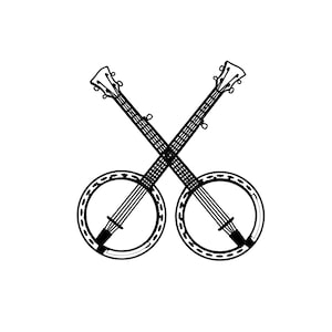 Duel de banjos Svg Png en téléchargement numérique, fichiers svg banjo, guitare banjo, dessin graphique, instrument de musique, banjos croisés svg png