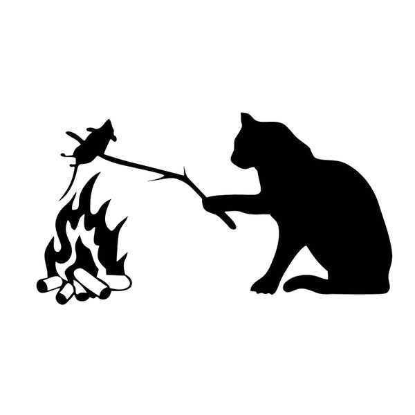 Lustige Katze SVG PNG Braten eine Maus auf einem LagerfeuerSofortiger Download Clipart Vektor-Schnittdatei-Svg-Clipart-Download Cricut-Svg-Dateien für Cricut