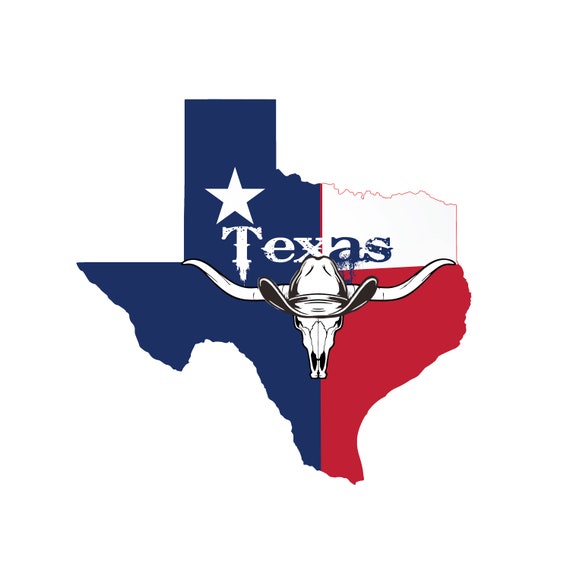 Texas State Outline Flag Longhorn Cowboy Hat SVG File, Download