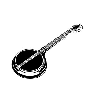 Banjo Svg Png instant  Digital Download, Banjo svg files, Banjo guitar, graphic drawing, Musical instrument, Black and white Banjo cut file