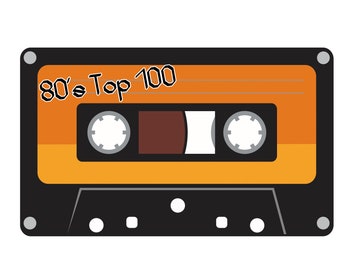 May include: A black cassette tape with an orange label that says "80's Top 100".