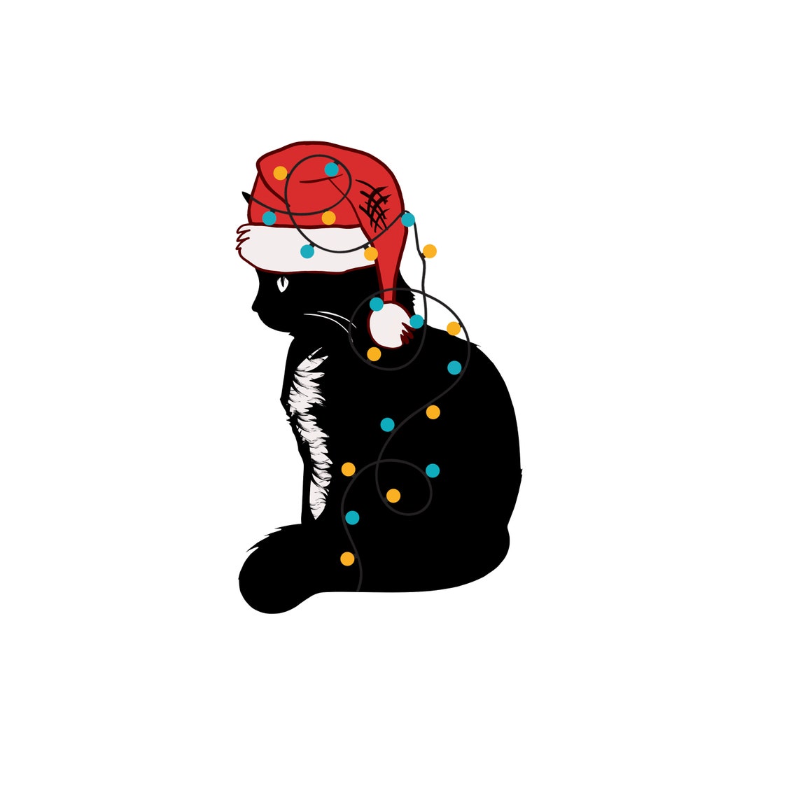 Christmas Lights Cat SVG PNG Download, Cat Clipart Vector Cut File Svg ...