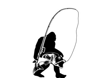 Bigfoot fish and rod svg Cut File Download Sasquatch svg fish svg Bigfoot Yeti ao ar livre SVG Cricut silhueta arte vetorial Download instantâneo