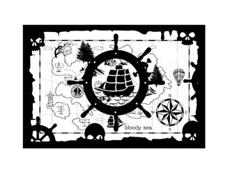 Treasure map SVG, Hunt Map PNG Jpg Download Cut File Pirate map Silhouette Clipart Vector, birthday party treasure printable print to cut