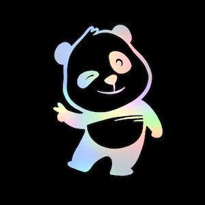 Holographic silver Peace panda Decal, Laptop decal sticker, window sticker, Cute panda decal, peace hand Panda, peace decal,