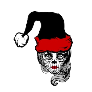 Christmas Sugar Skull svg, Woman Sugar Skull SVG PNG Download Cut File Svg, Day of the Dead, Silhouette, Clip art, Skeleton Svg