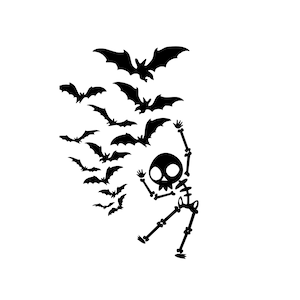 空飛ぶコウモリのスケルトン デジタル ダウンロード、SVG、PNG、JPG、不気味な svg、Cricut 用のカット ファイルへの印刷、シルエット用のカット ファイルへの印刷、彫刻