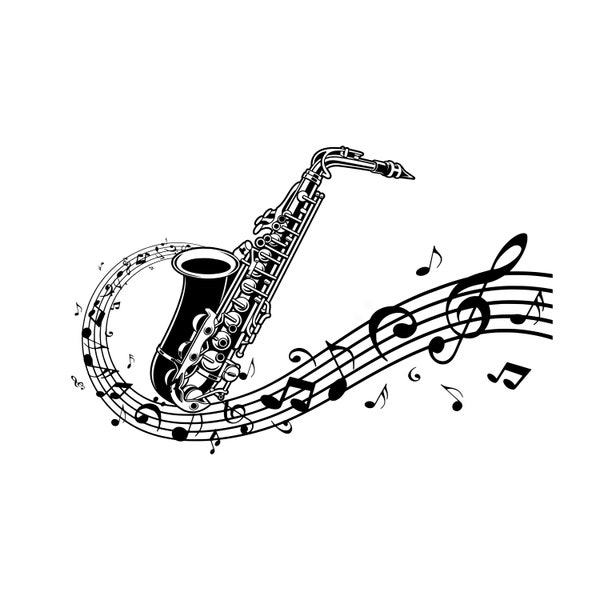 Saxophone sax Svg download, Sax Musical notes svg, saxophone Instrument Blues Music Jazz Music SVG png download,