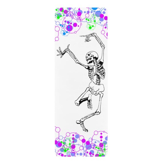 Yoga Mat, Dancing Skeleton Zen Peace Color Splash Rubber Mat for Exercise, Fitness, Meditation, Pilates, Gym, Home Workouts, skeleton yoga
