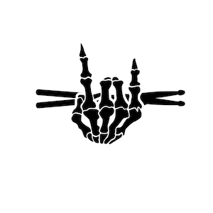 Drummer Skeleton Rock On hand Svg Download, Cricut svg, Clip art, Png, svg, silhouette vector svg png, skeleton svg, hand svg