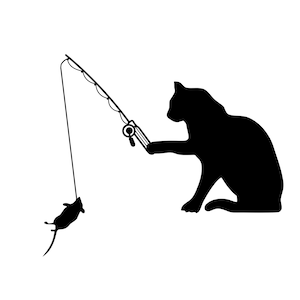 Funny Cat Fishing SVG PNG, Cat Fishing a mouse, Download clipart Vector Cut File Svg Clip art download cricut svg files for cricut, Cute cat