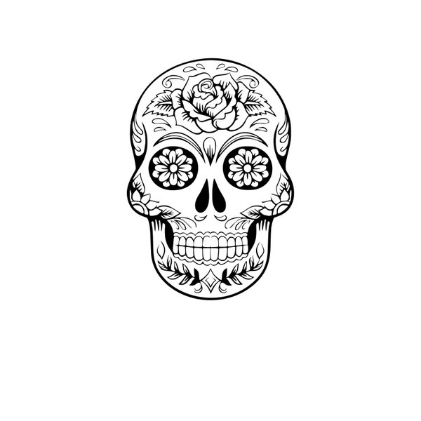 Sugar skull svg, instant download SVG PNG Download, candy Skull Svg png Mexican Skull Black & White Day of the Dead Silhouette, Clip art