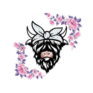 Highland Kuh Blumen Blume Bandana SVG Download Datei, Western Design Kuh Png, Kuh Clipart, Bauernhof Tier mit Bandana, Kuh Sublimation Design