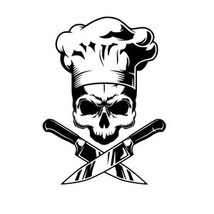 Schädel Kochmütze gekreuzte Messer-SVG-Download Schnitt-Datei, Schädel-Svg png, Zuckerschädel Tag der Toten, Silhouette, Clipart, Vektor Messer svg