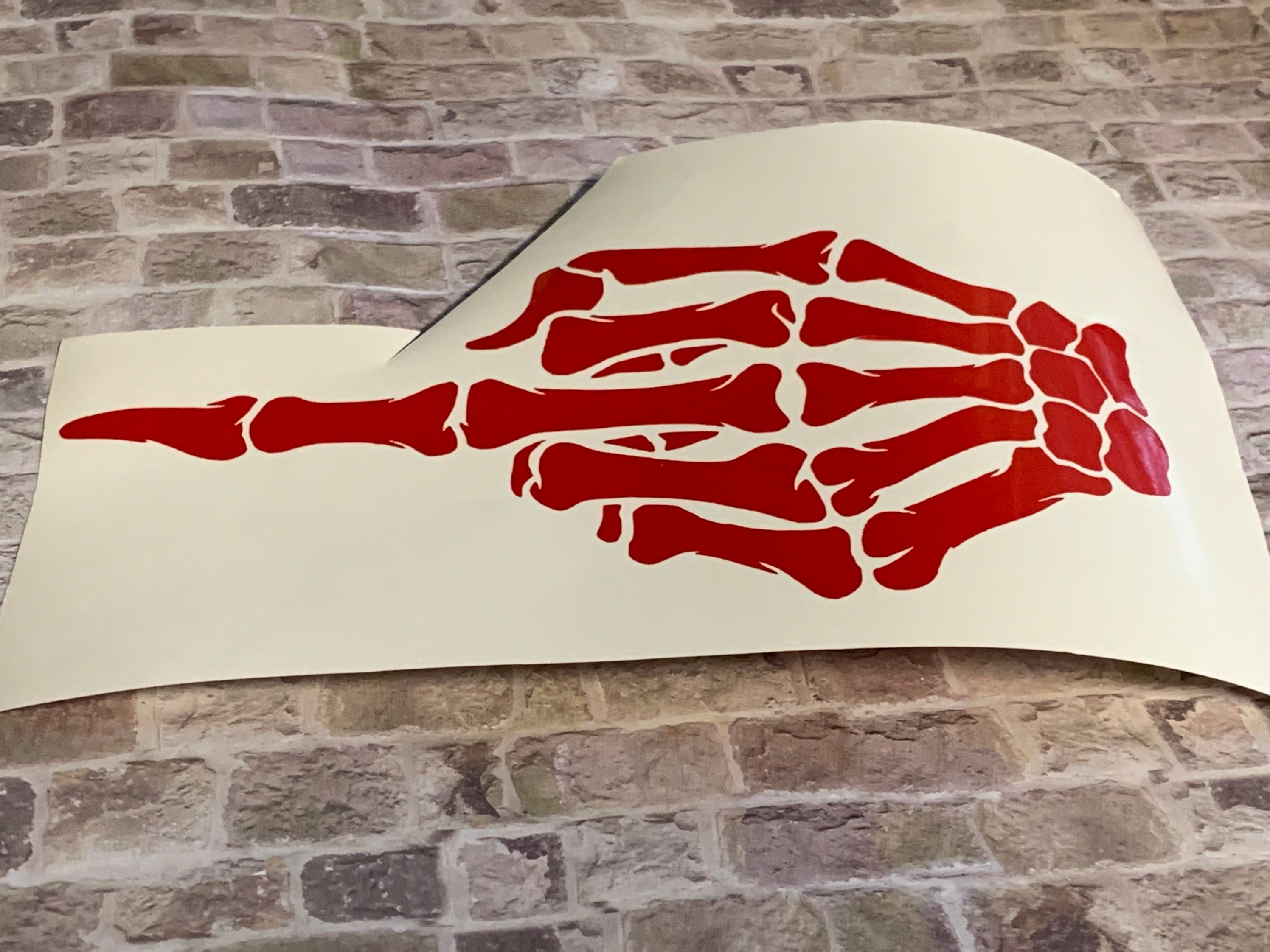 Skeleton Skull Middle Finger Sticker – Red Hand Decal For Car, Laptop, Helmet