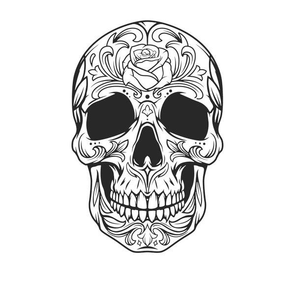 Rose Candy Skull SVG PNG Download Cut File Sugar Skull Svg, Sugar Skull Black & White, Day of the Dead, Silhouette, Clip art, Skeleton Svg