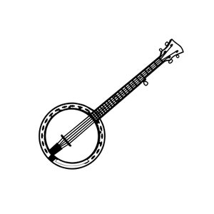 Téléchargement numérique instantané Banjo Svg Png, fichiers svg banjo, guitare banjo, dessin graphique, instrument de musique, fichier coupe banjo noir et blanc