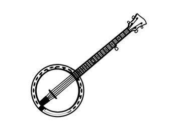 Banjo Svg Png instant  Digital Download, Banjo svg files, Banjo guitar, graphic drawing, Musical instrument, Black and white Banjo cut file