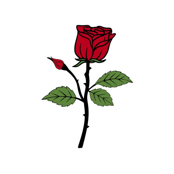 long stem red Rose Download Vector Cut File, bmp, png, jpg Cricut, Valentine's day, Rose Flower, simple rose svg, Rose Clip art download