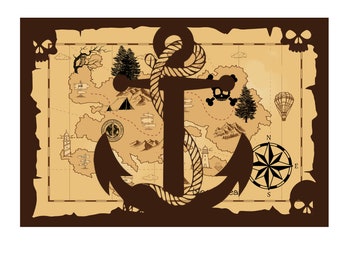Pirate Treasure Map PNG Jpg Download Cut File Pirate map Silhouette Clipart Vector, birthday party treasure printable print to cut