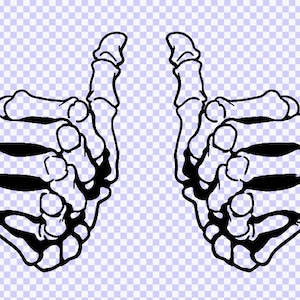 May include: Two black skeletal hands giving a thumbs up gesture.