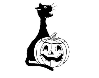 Halloween Cat Digital Download, salem cat Pumpkin SVG, PNG, JPG, Spooky svg, Cricut svg, Print to Cut File For Silhouette, engraving
