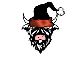 Cute Highland Cow Christmas Hat SVG Download file, Christmas Cow SVG png, Western Design, Western Christmas Png, Christmas Cow Clipart