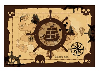 Treasure Hunting Map PNG Jpg Download Cut File Pirate map Silhouette Clipart Vector, birthday party treasure printable print to cut