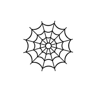 May include: Black and white line drawing of a spider web.
