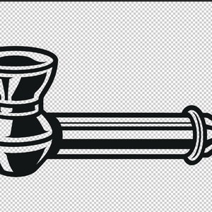 May include: A black and white illustration of a glass pipe with a round bowl and a long, straight stem.